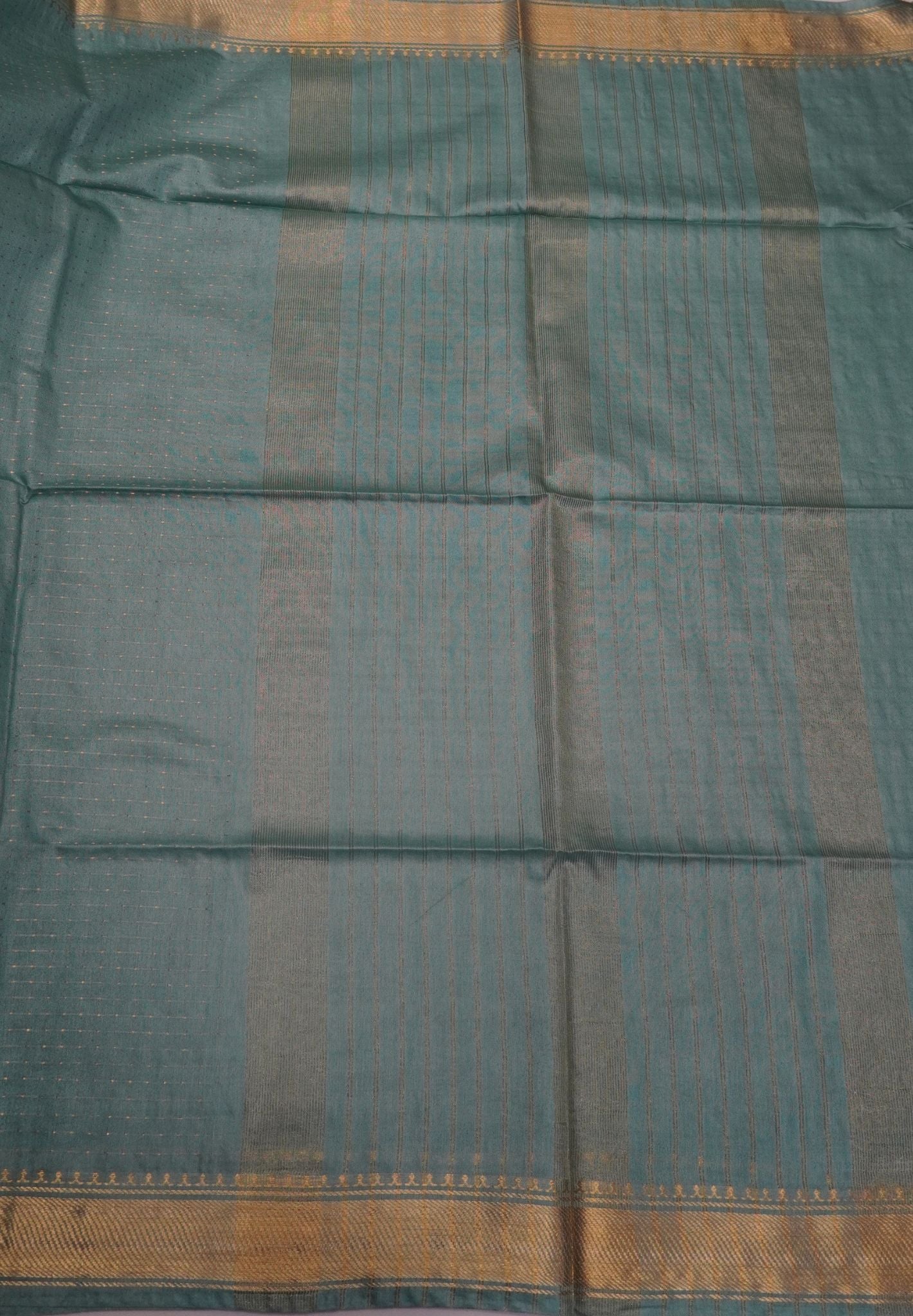Semi Bhagalpur Tussar Saree-Zari Dots Sea Blue