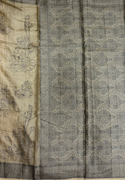 Tussar Saree-Cream In Glitter Floral Border