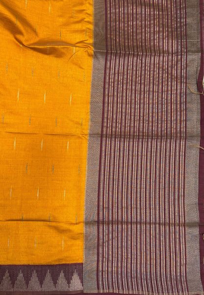 Semi Tussar Saree-Mustard in Tower Pattern Border