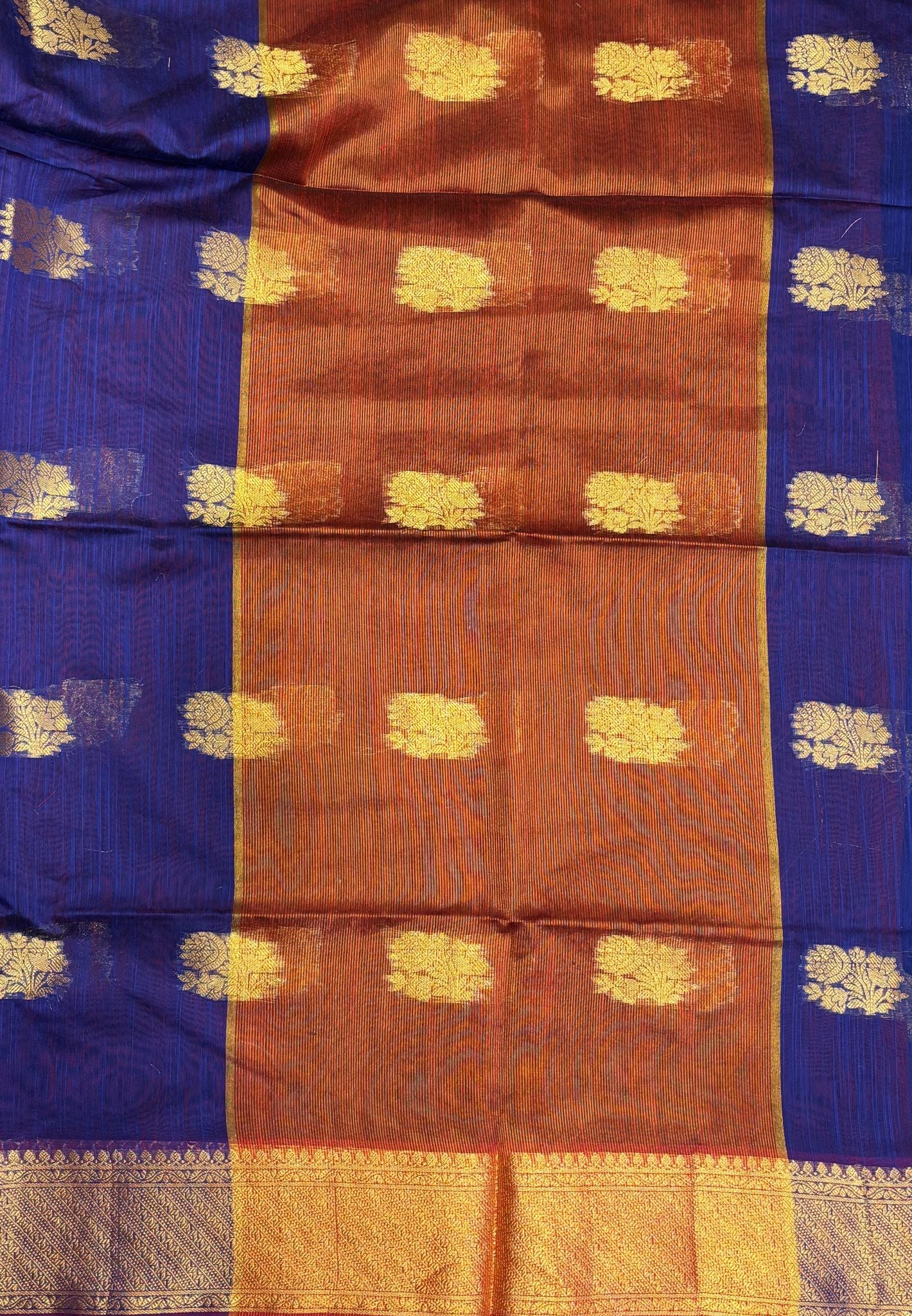 Handloom Silk Cotton Saree-Blue in Mini Butta Zari Border