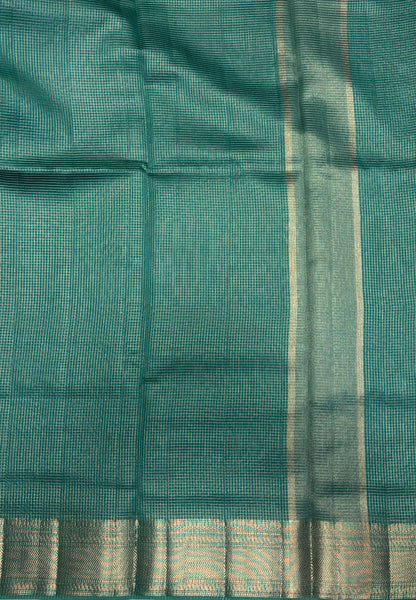 Mangalgiri Silk Saree-Sea Blue in Fine Check Zari Border