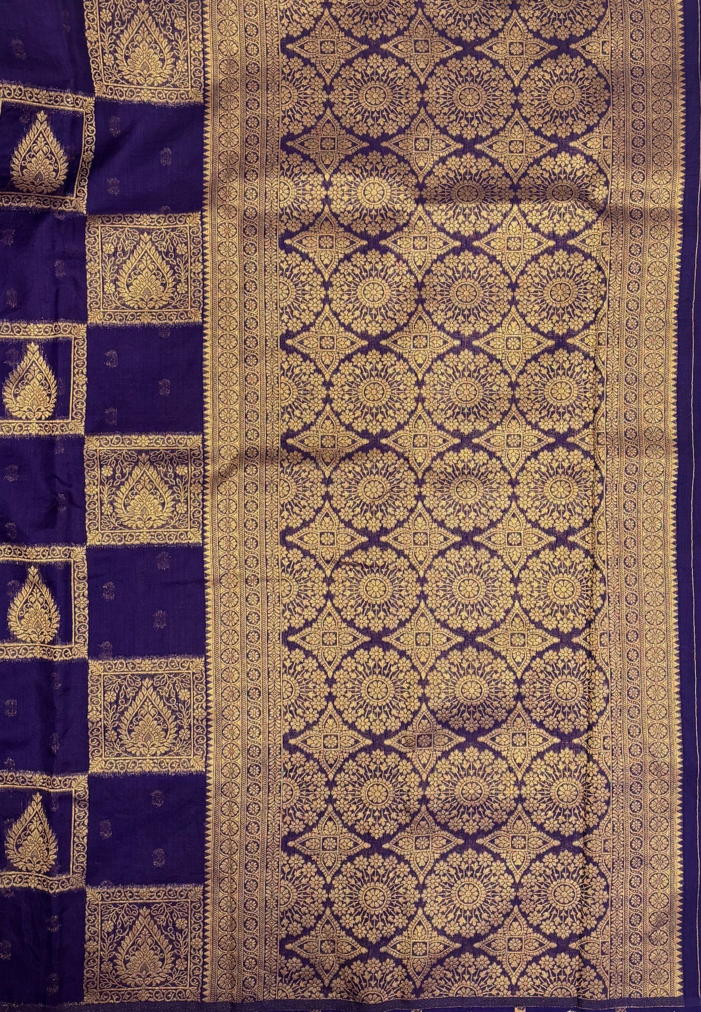 Soft Jute Tussar Saree-Purple In Square Check Zari Border