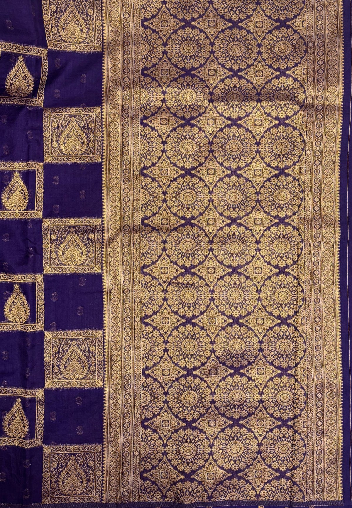 Soft Jute Tussar Saree-Purple In Square Check Zari Border