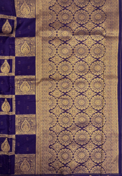 Soft Jute Tussar Saree-Purple In Square Check Zari Border