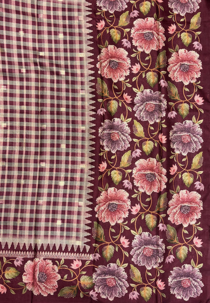 Soft Tussar Saree-Maroon in Floral Garden Border