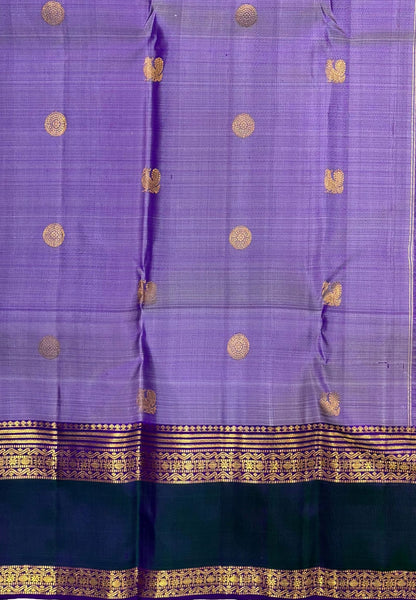 Pure Kanchipuram Silk Saree-Lavender In Vertical Medallion Zari With Contrast Border