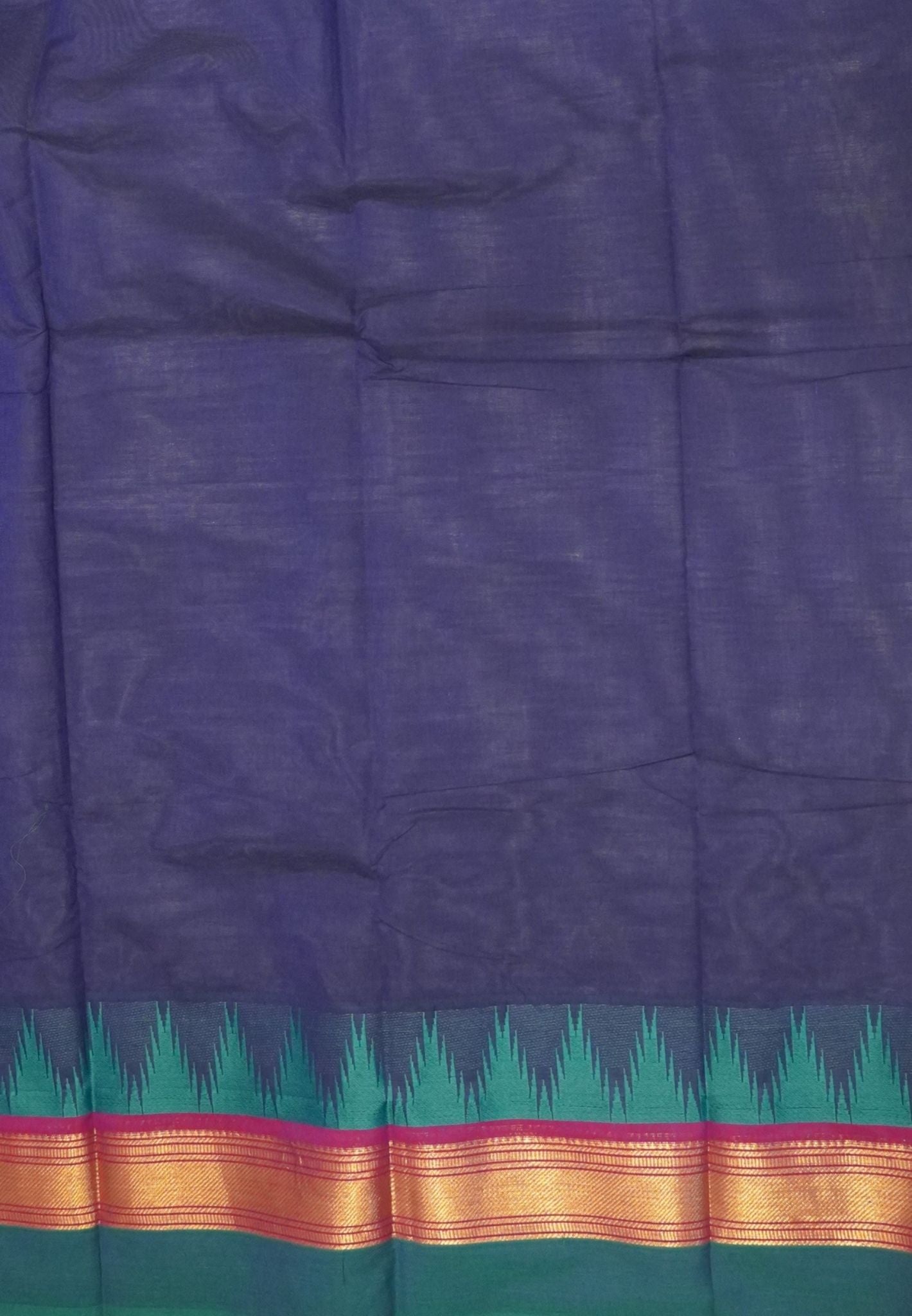 Chettinadu Cotton Saree-Navy Blue with Thazhamboo Pattern