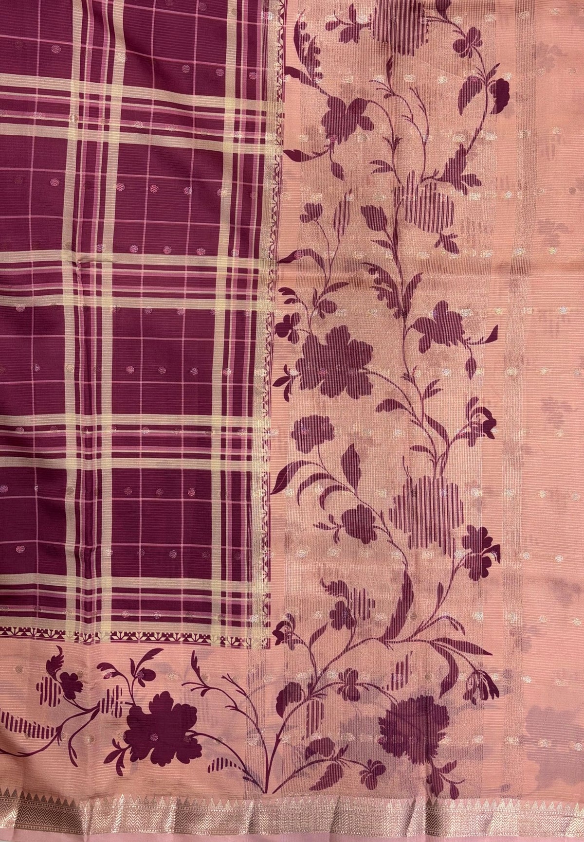 Soft Tussar Saree-Purple In Hibiscus Floral Border