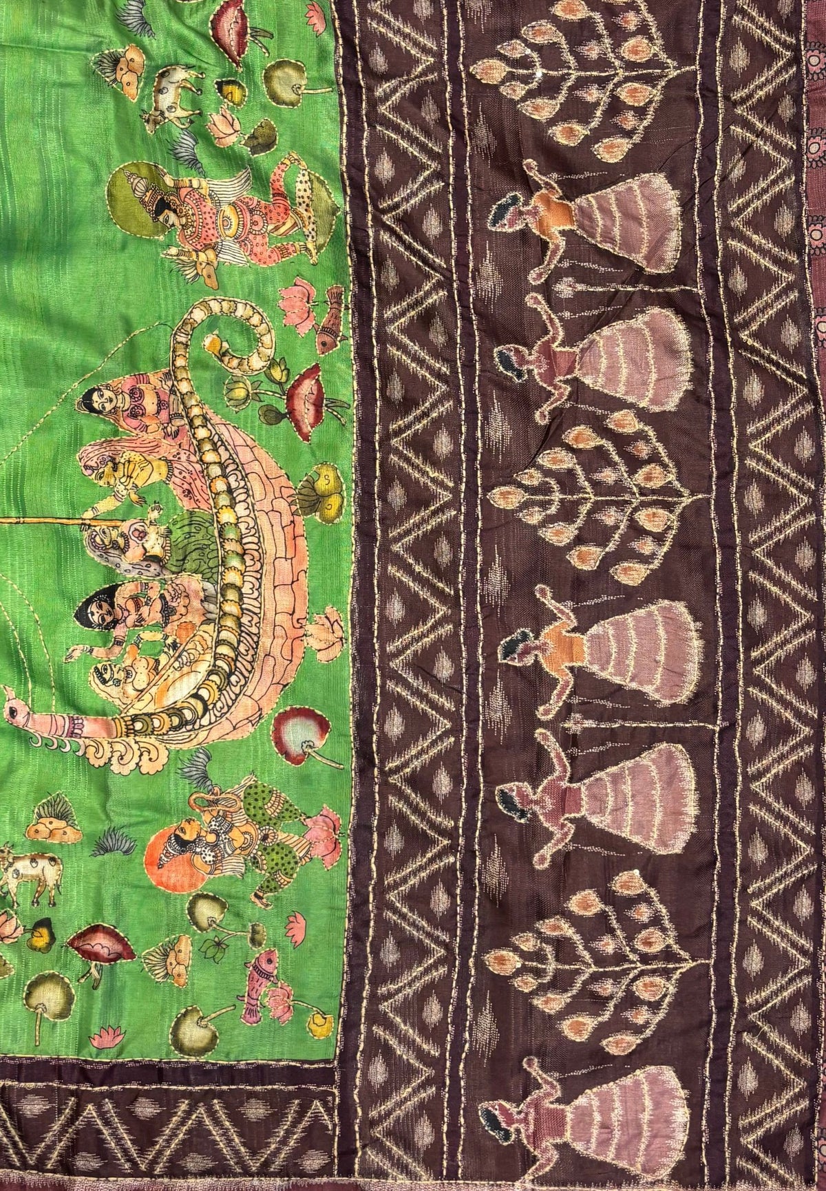 Dola Saree-Green In Figurative Tribal Motif Border