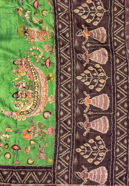 Dola Saree-Green In Figurative Tribal Motif Border