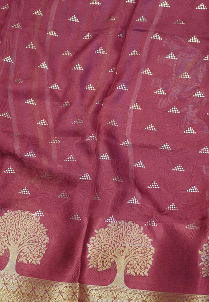 Chiffon Saree-Red with Tree Zari