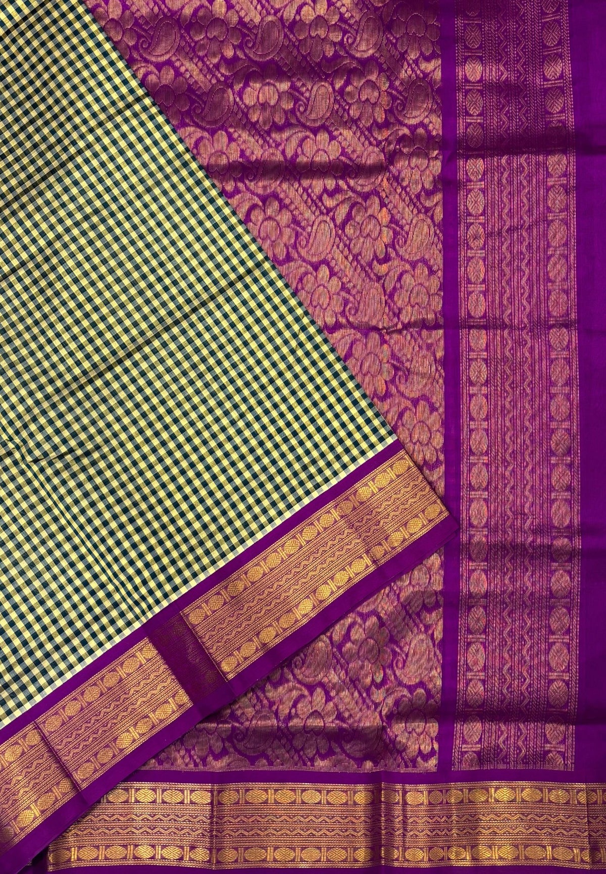 Pure Silk Cotton Saree-Green In Kalyani Zari With Contrast Border