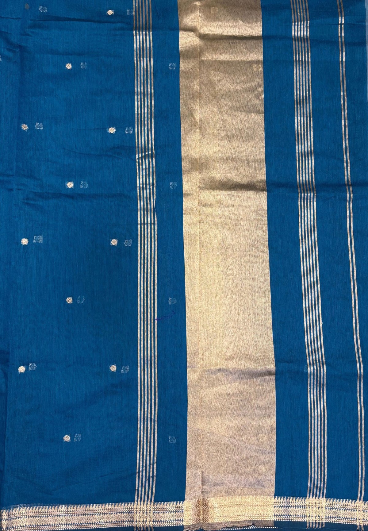 Handloom Cotton Saree-Peacock Blue In Broad Plain Zari Border