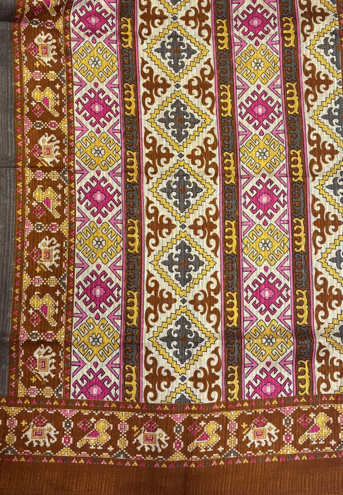 Jute Tussar Saree-Grey In Patola Print Border
