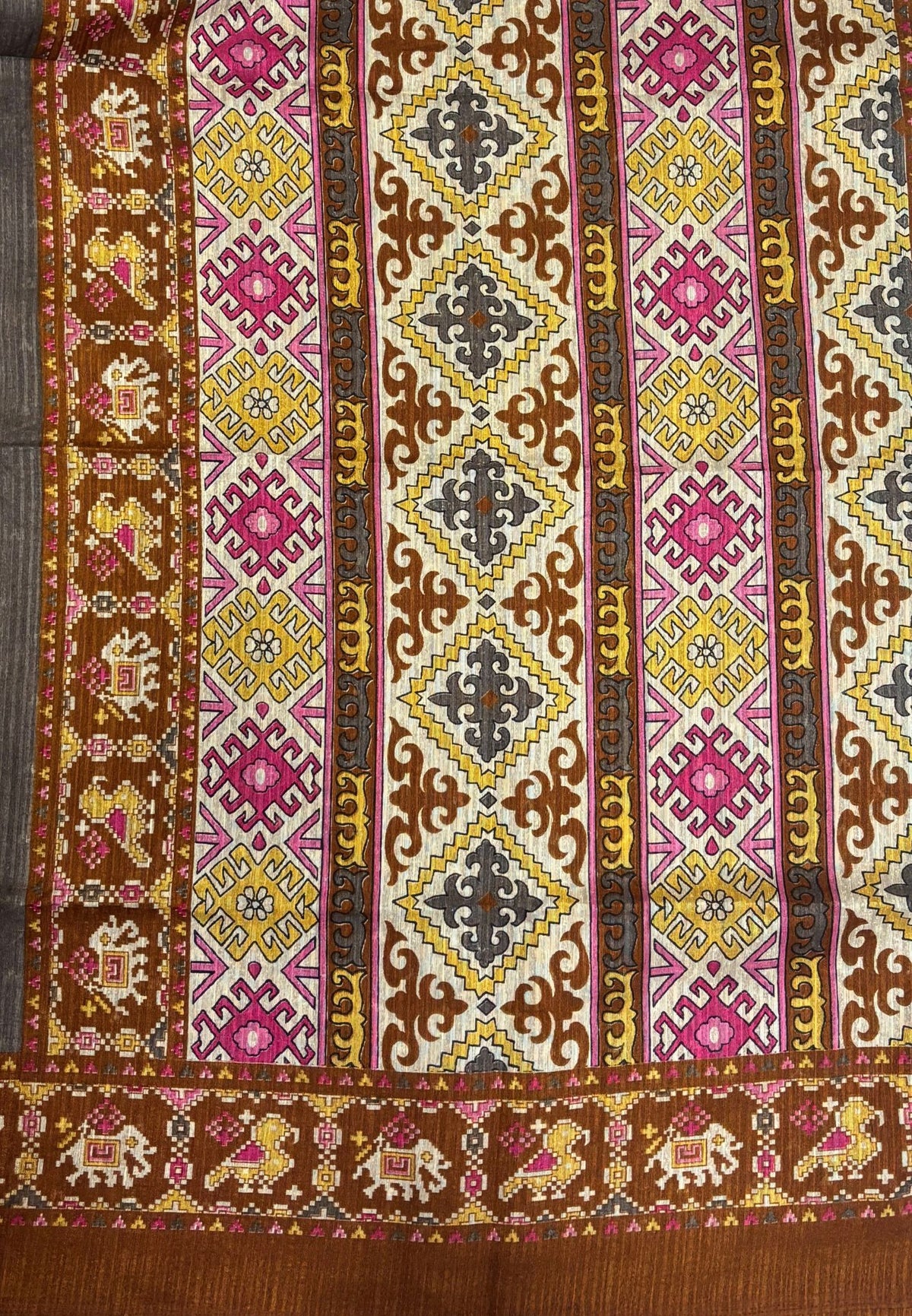 Jute Tussar Saree-Grey In Patola Print Border