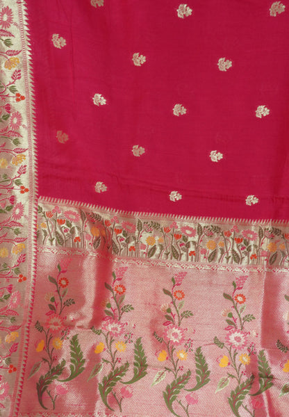 Paithani  Border Saree - Pink Flower