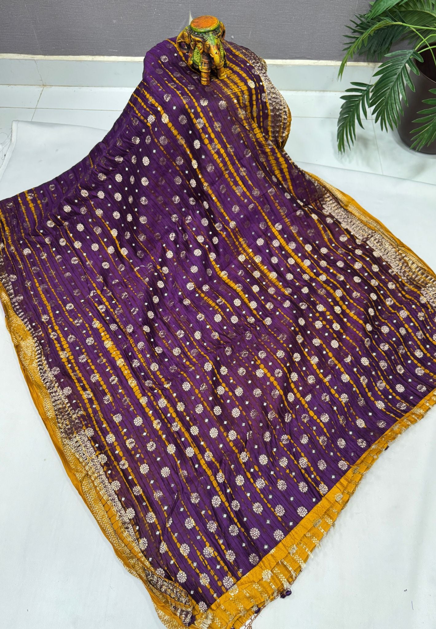 Pure Banarasi Kaddi Georgette Saree-Purple In Jaal Zari Floral Border