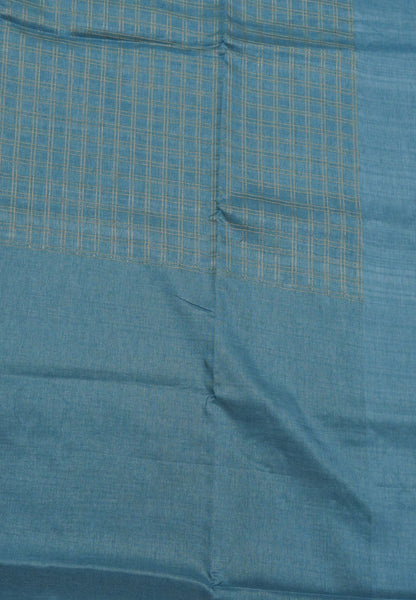 Matka Tussar Saree-Blue with Zari Checks