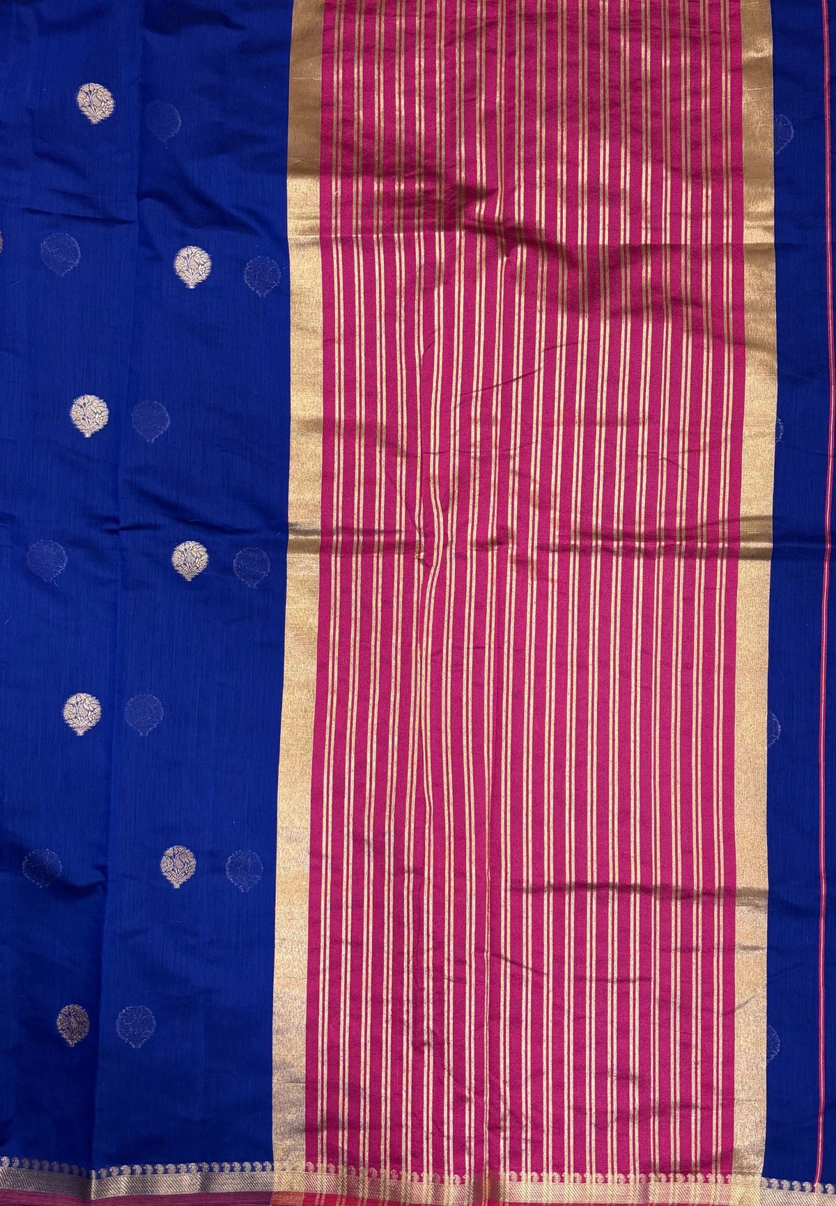 Semi Maheswari Saree-Ms Blue In Golden Stripe Border