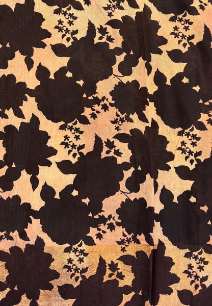 Soft Kora Tissue Saree-Brown in Floral Jaal Zari Border