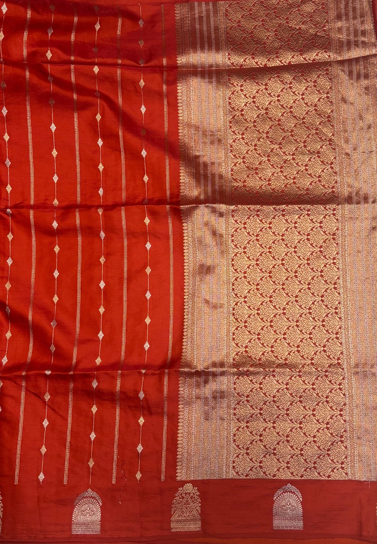 Gaji Silk Saree-Rust Orange with Jumka Zari Butta