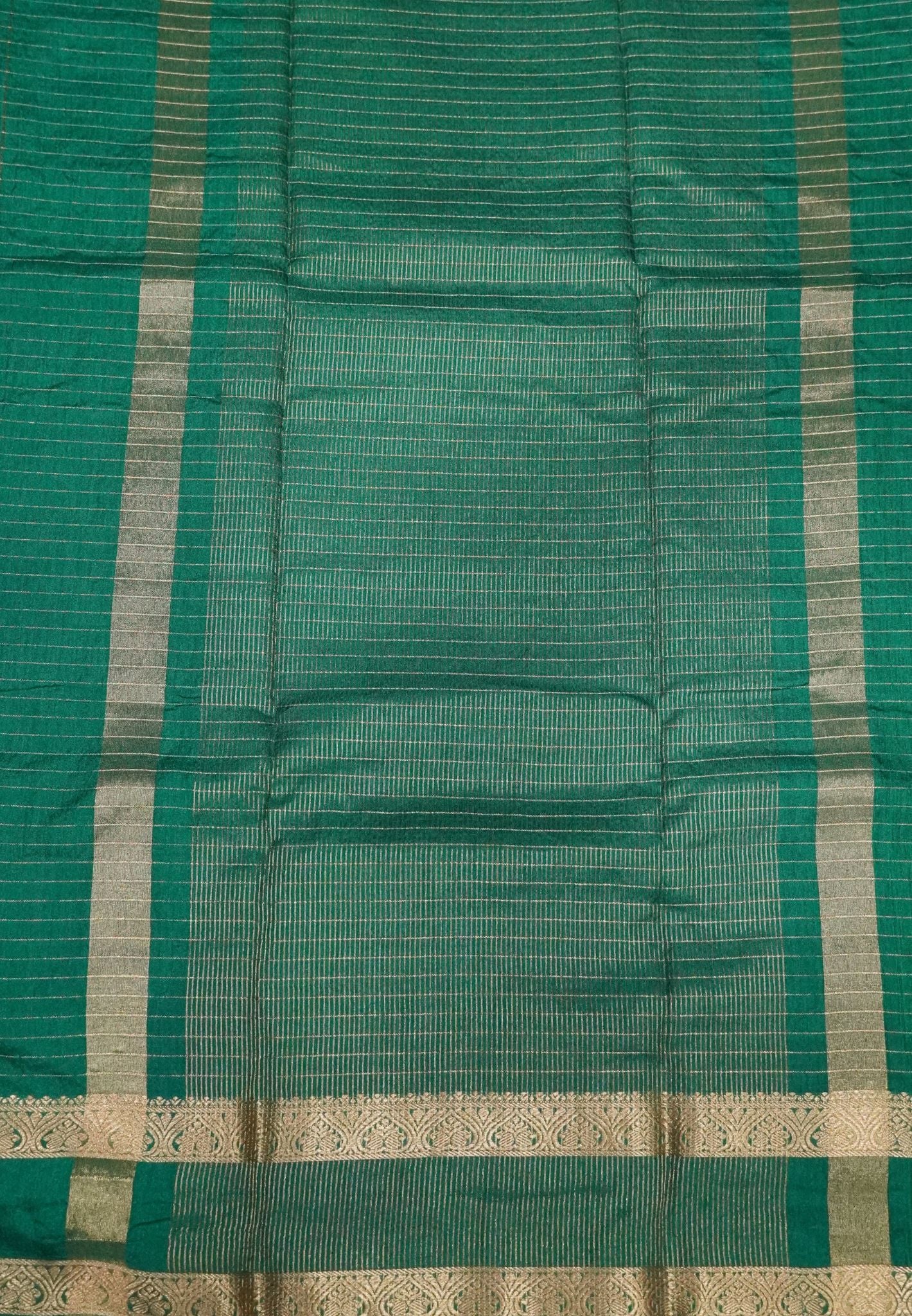 Semi Raw Silk Saree – Classic Zari Stripes - Bottle Green
