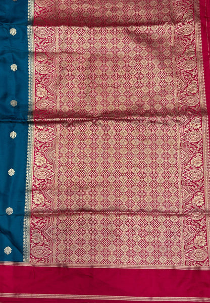 Gaji Silk Saree-Ramar Blue in Butta Retpet Zari with Contrast Border