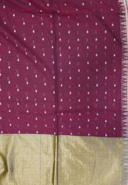 Handloom Cotton Saree-Maroon With Delicate Woven Buttas