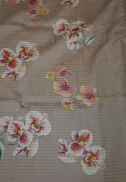 Organza Tussar  Saree - Honey with Floral Pattern