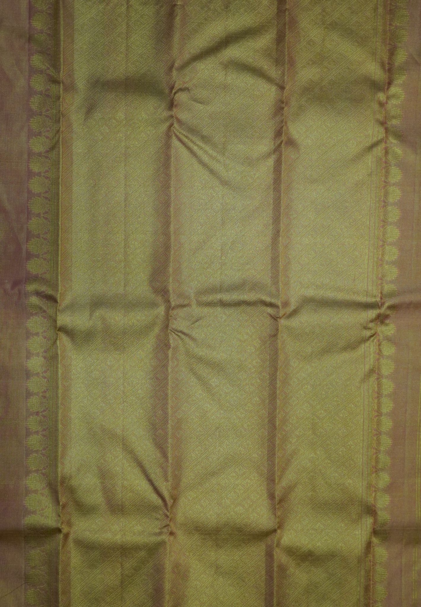 Pure Tissue Kanchipuram Silk Saree- Peach with Chakram Butta