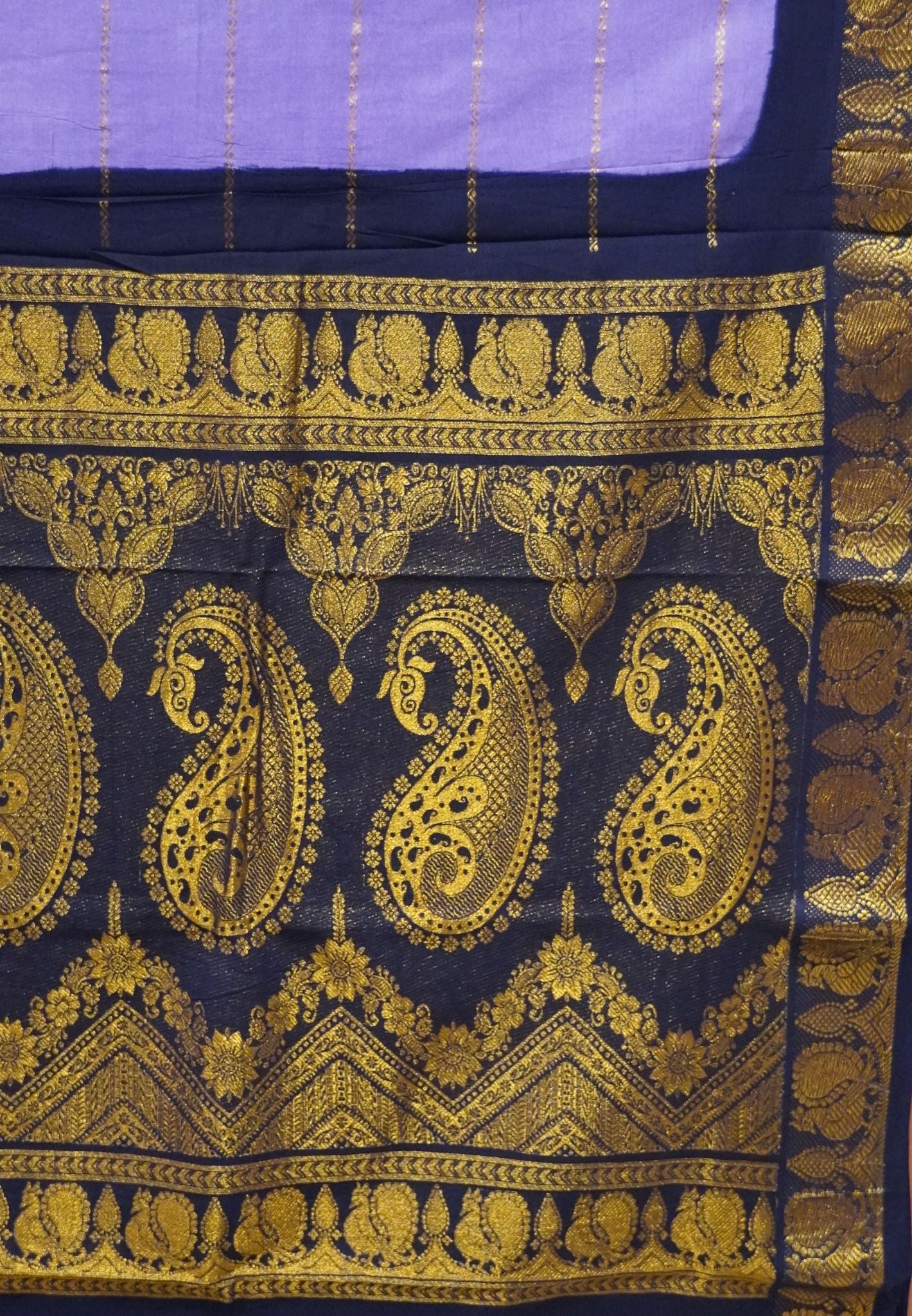 Sungudi Cotton Saree-Lavender with Veldhari Pattern & Rich Pallu