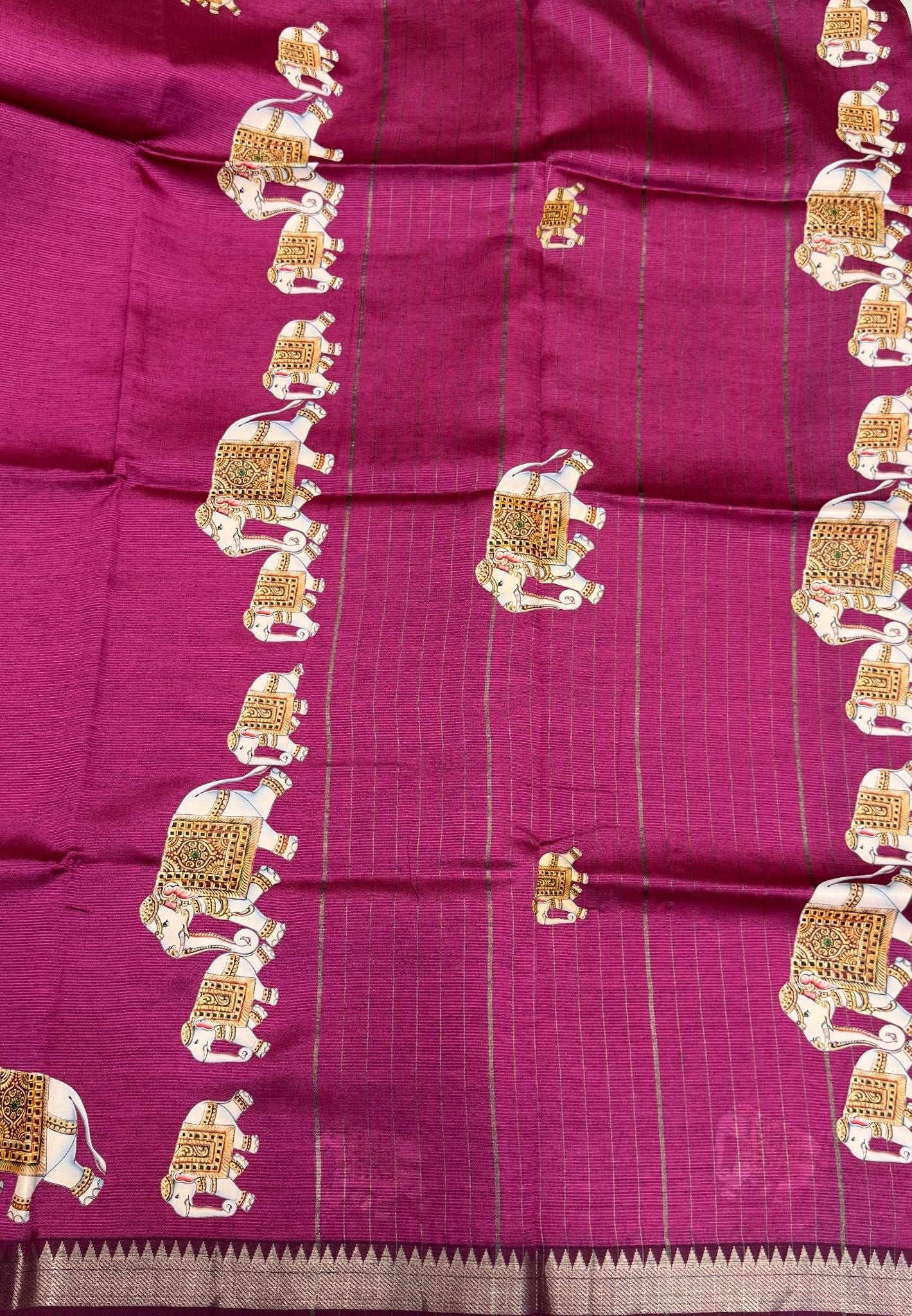 Pure Mangalgiri Silk Saree-Muted Wine With Tanjore Print