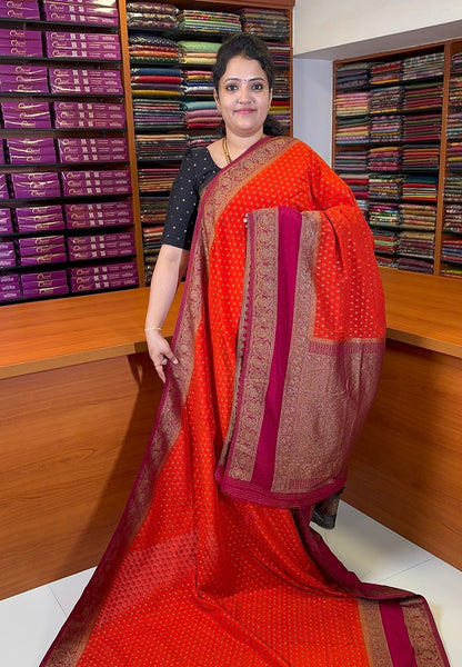 Banarasi Georgette Saree-Orange with Contrast Retapet Border