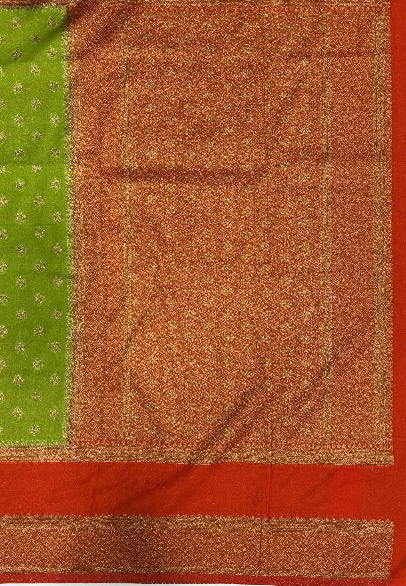 Banarasi Crepe Saree-Apple Green in Mini Zari Butta with Retepet Border