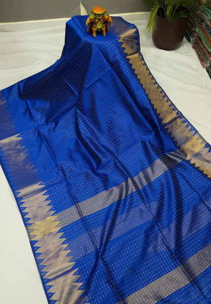 Semi Raw Silk Saree-Ink Blue