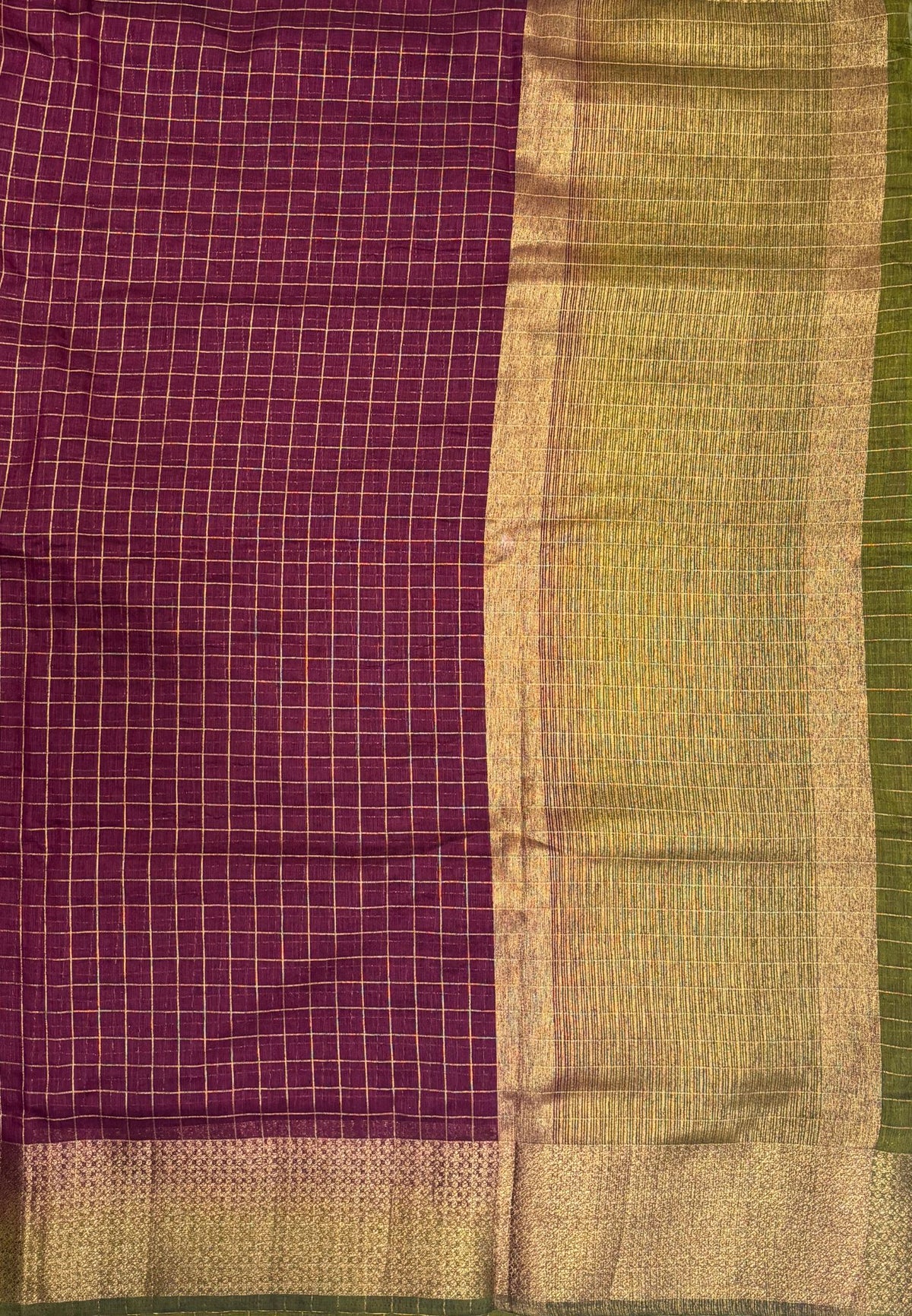 Bamboo Saree-Wine in Mini Checked Zari Border