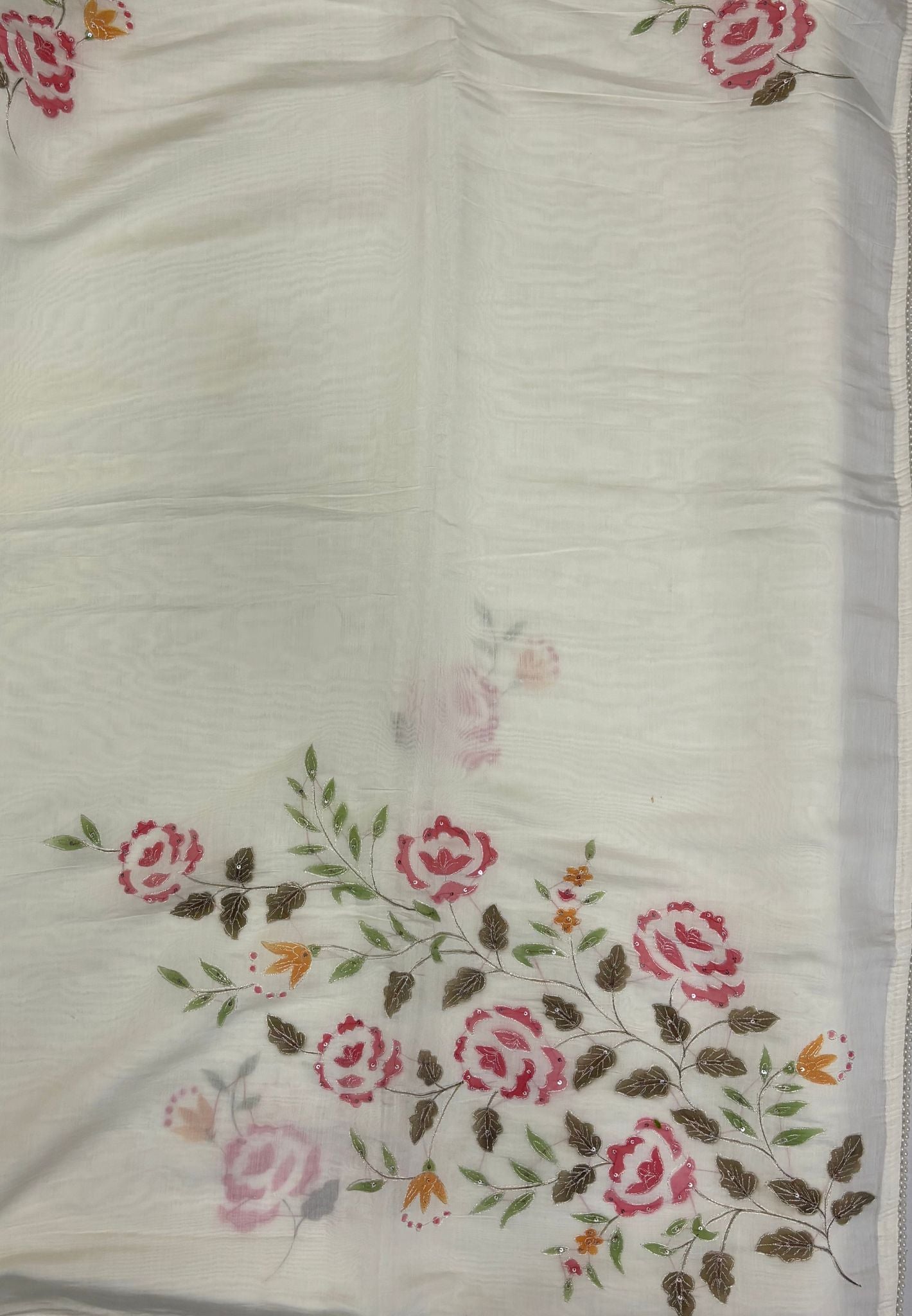 Muslin Saree-Off White With Floral Patten