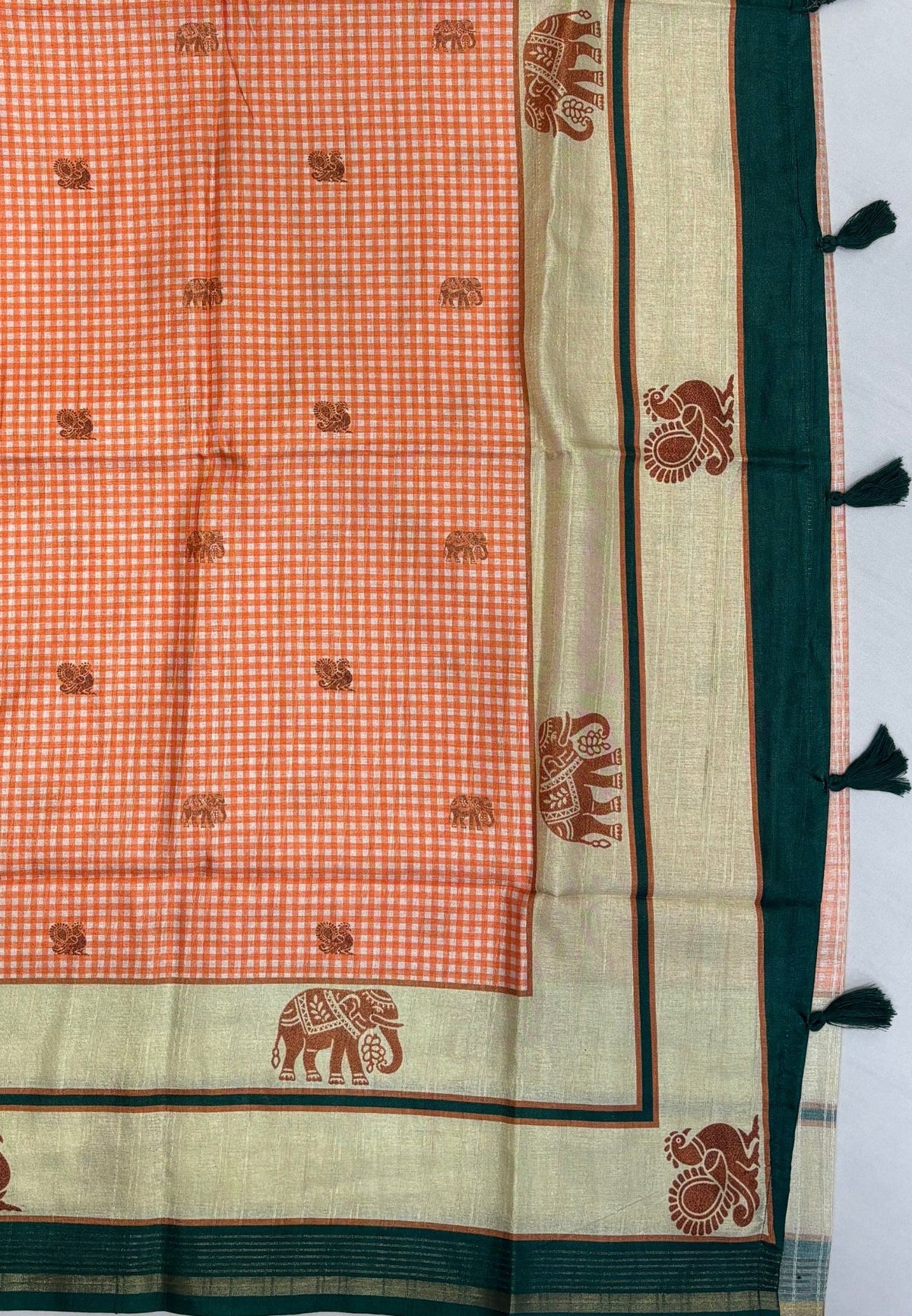 Semi Tussar Saree-Orange with Podi Kattam