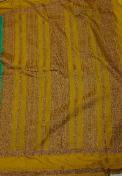 Banarasi Georgette Saree-Emerald Green with Mustard Yellow