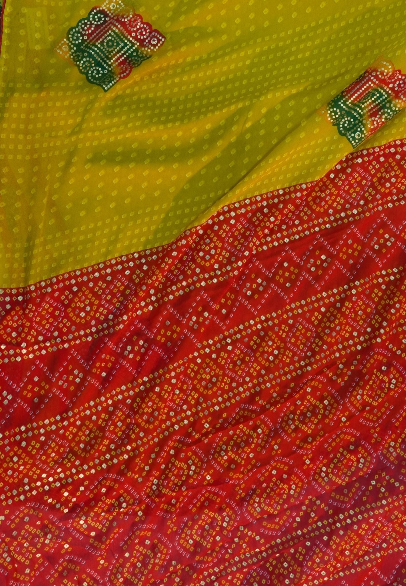 Chiffon Saree-Lime Green in Diamond Bandhini Pattern