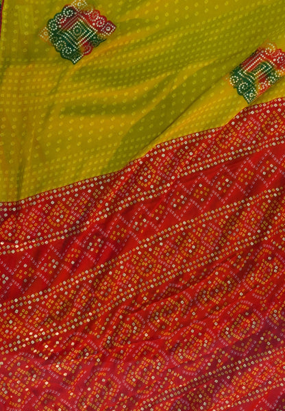 Chiffon Saree-Lime Green in Diamond Bandhini Pattern