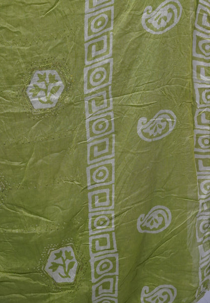 Batick Cotton Saree- Light Green with Sequence Work