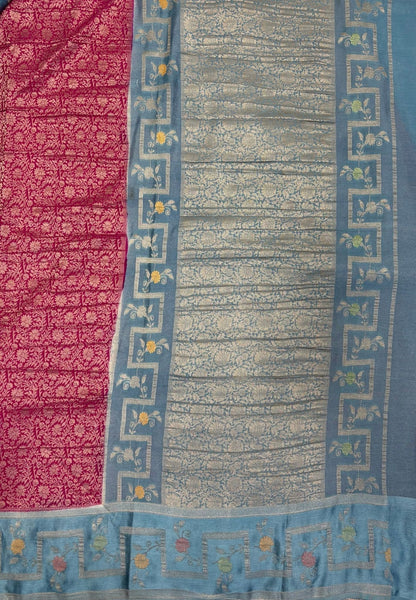 Banarasi Brocade Silk Saree-Rani Pink with Contrast Border