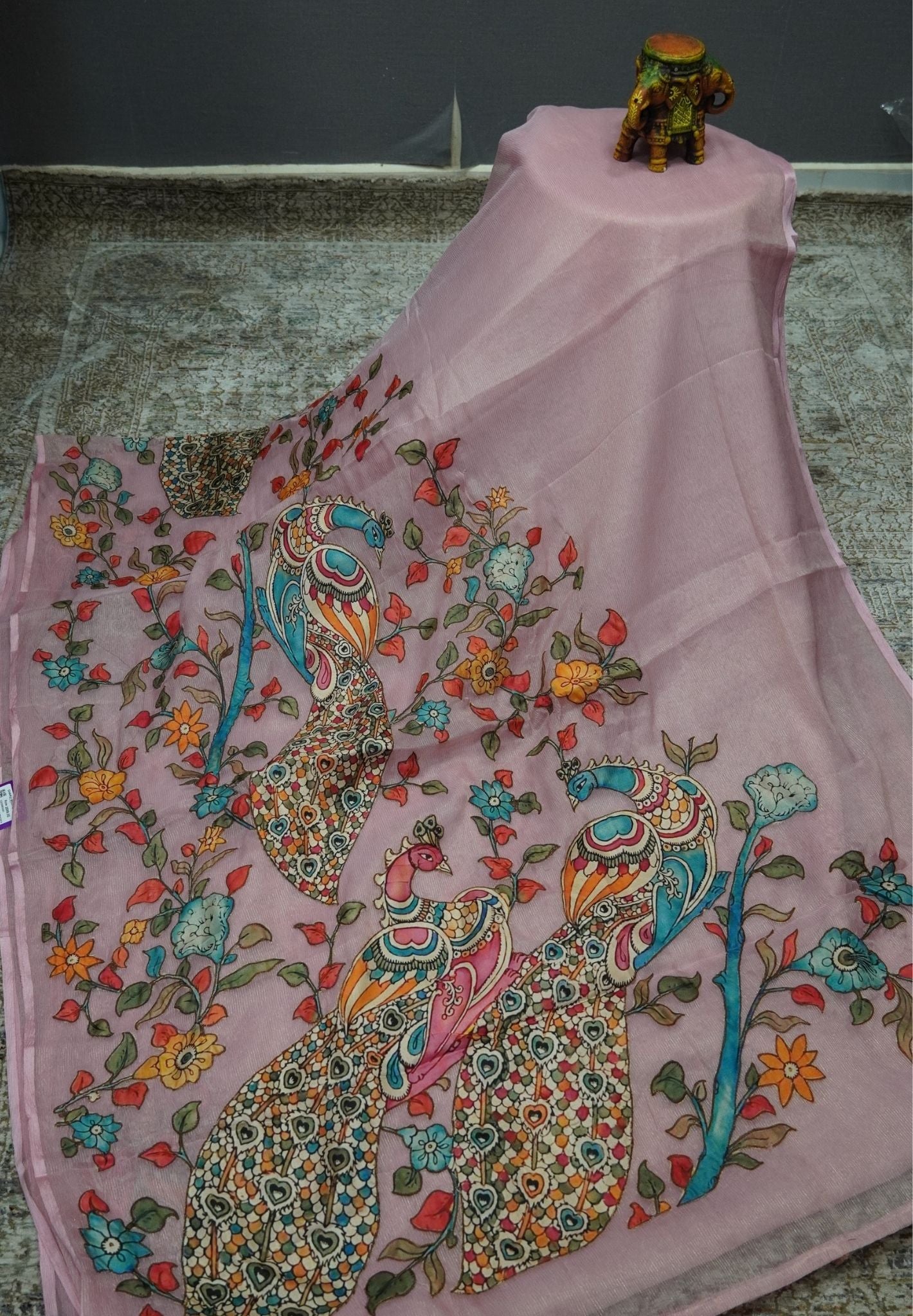 Crush Vairaoosi Tissue Silk-Pink with applique work