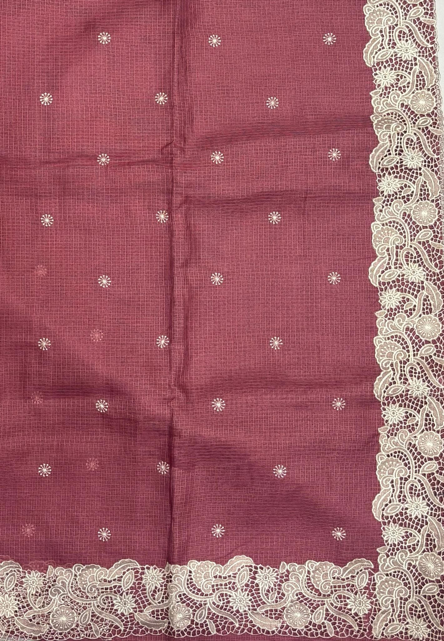 Kota Saree-Wine In Floral Jaali Lace Border