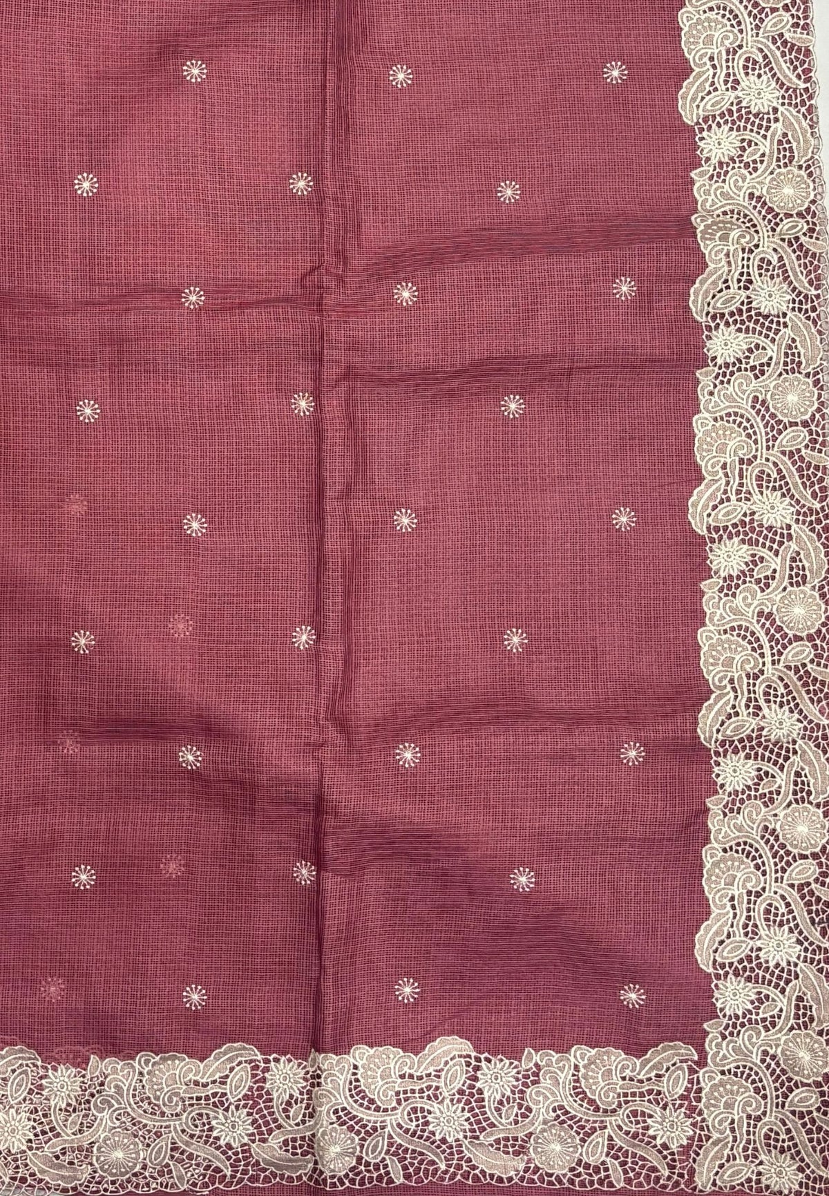 Kota Saree-Wine In Floral Jaali Lace Border