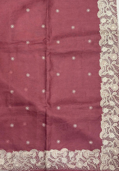 Kota Saree-Wine In Floral Jaali Lace Border