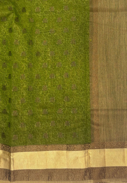 Bamboo Silk Saree-Olive Green-Cream Retpet Border