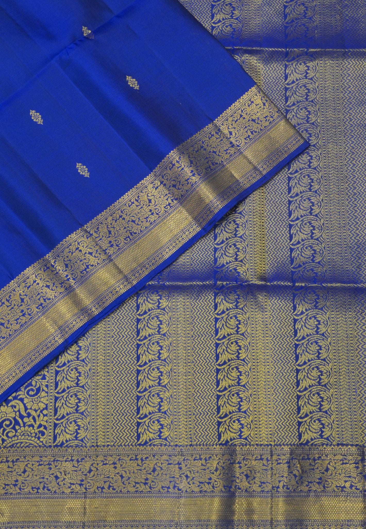 Pure Soft Silk Saree – Ink Blue with Floral Brocade Border