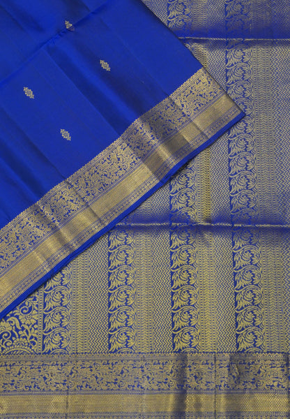 Pure Soft Silk Saree – Ink Blue with Floral Brocade Border